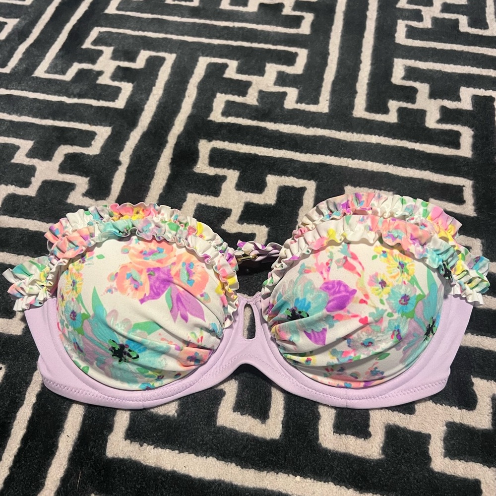 Victoria’s Secret Push up Floral Ruffle bandeau bikini top.